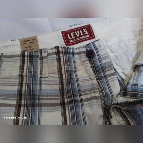 Nwt Levi's Men's Y2K 2008 Cargo Shorts - BIG & TALL MEN'S sz 42 BLUE BROWN PLAID - Picture 4 of 5